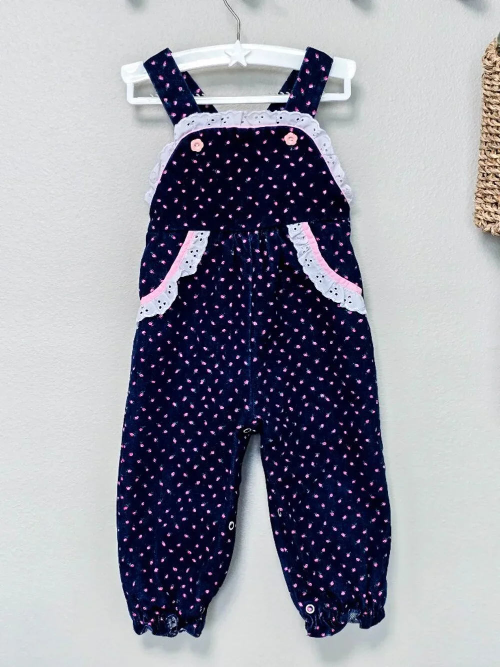 Vintage A Tiny Tots Original 2T Denim Rosebud Overall Set w/ Hooded Jacket